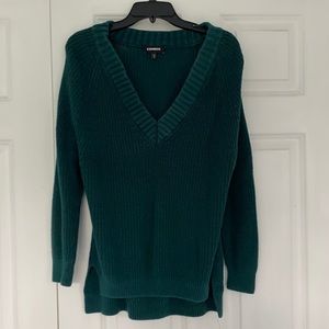 Express Forest Green V-Neck Sweater